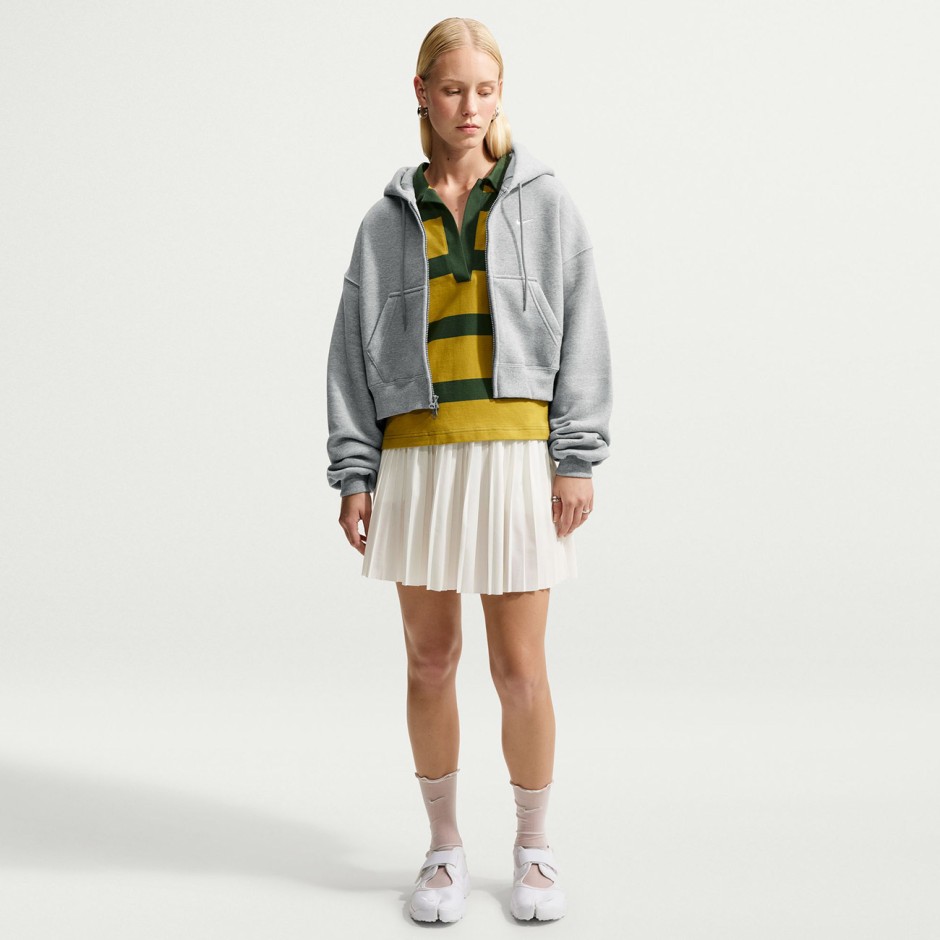 Women's Full-Zip Hoodie Grey - Nike Studio Fleece Medium Weight