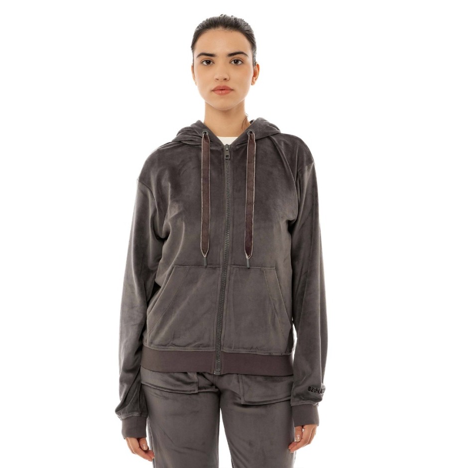 BE:NATION VELOUR FULL ZIP HOOD 07102303-3B Coal