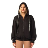 Γυναικεία Ζακέτα BE:NATION FULL ZIP WITH HOOD ANTI FIT SEMI LONG Μαύρο 7102204-01  Εικόνα 
