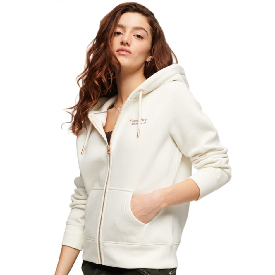 シロ0707 SUPERDRY ESSENTIAL LOGO ZIP HOODIE W2012047A-71D Ecru