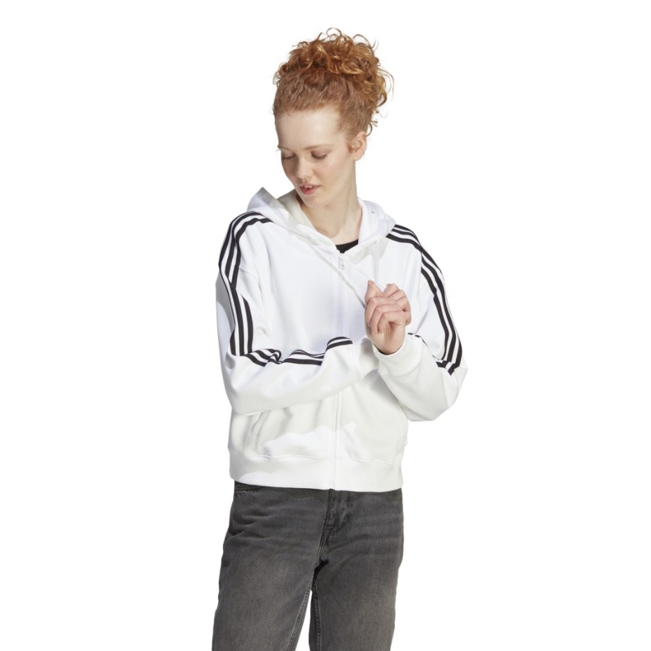 adidas Sportswear ESSENTIALS 3-STRIPES FRENCH TERRY BOMBER FULL-ZIP HOODIE Λευκό