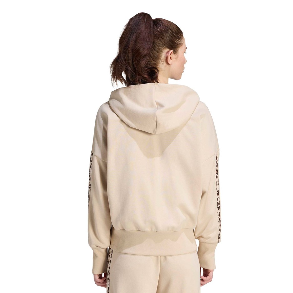 Full-Zip Hoodie Beige - adidas Sportswear Seasonal Essentials Animal Print 3-Stripes