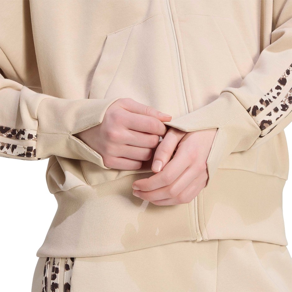 Full-Zip Hoodie Beige - adidas Sportswear Seasonal Essentials Animal Print 3-Stripes
