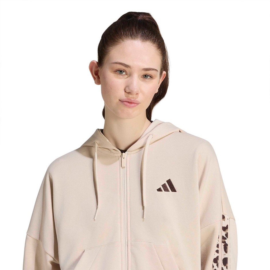 Full-Zip Hoodie Beige - adidas Sportswear Seasonal Essentials Animal Print 3-Stripes