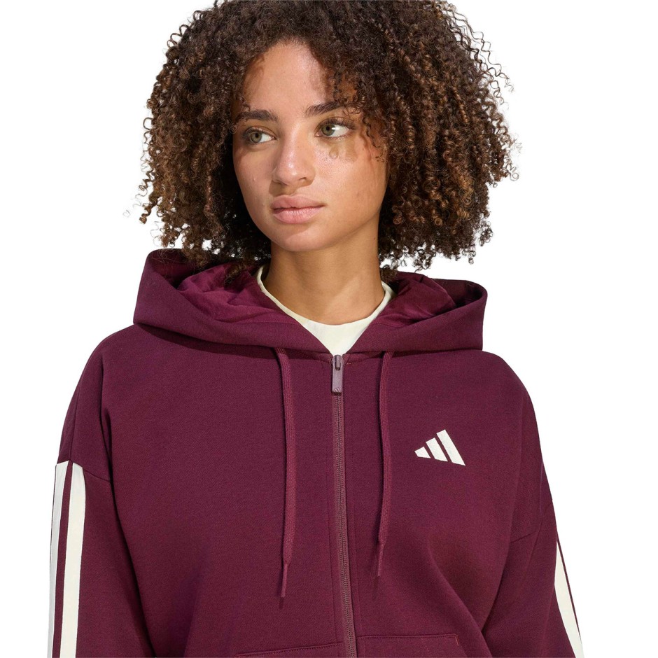 Women's Full-Zip Hoodie Bordeaux - adidas Sportswear Essentials 3-Stripes Fleece