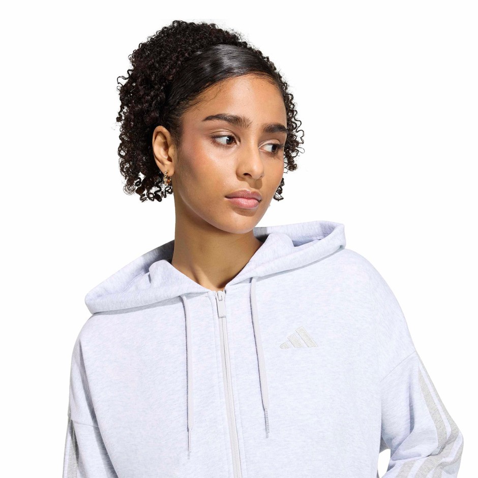 Γυναικεία Ζακέτα Γκρι - adidas Sportswear Essentials 3-Stripes French Terry