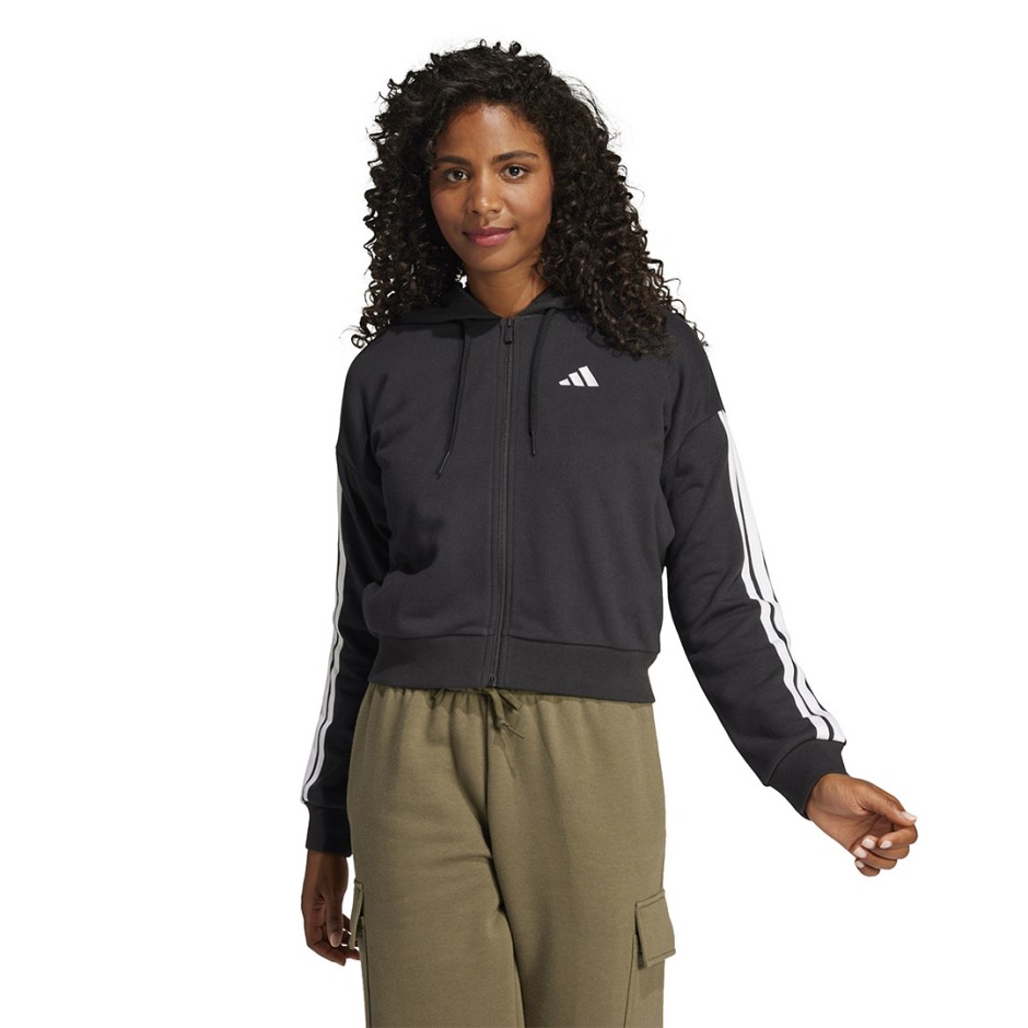 Γυναικεία Ζακέτα Μαύρη - adidas Sportswear Essentials 3-Stripes French Terry