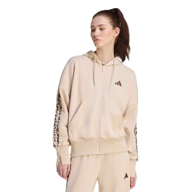 Full-Zip Hoodie Beige - adidas Sportswear Seasonal Essentials Animal Print 3-Stripes