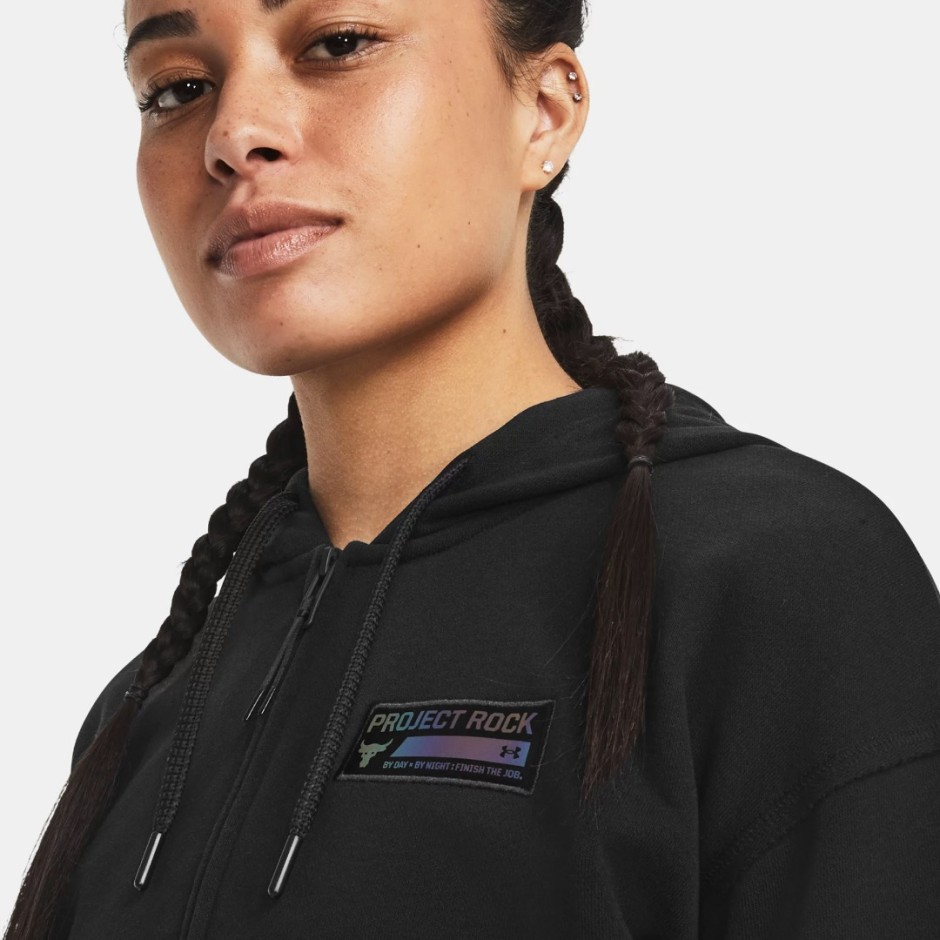 Under Armour Project Rock Heavyweight Terry Μαύρο - Γυναικεία Ζακέτα Προπόνησης