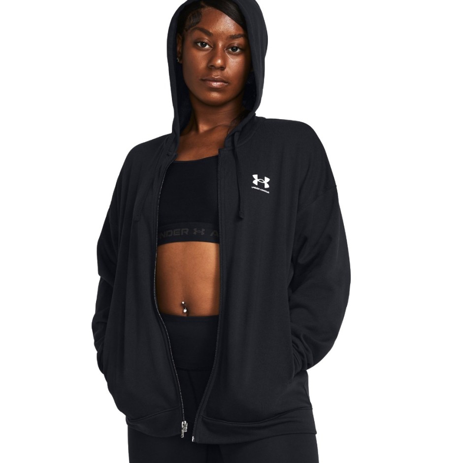 Under Armour Rival Terry Oversized Μαύρο - Γυναικεία Ζακέτα Με Κουκούλα