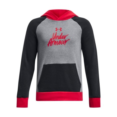 Under Armour Rival Fleece Script Colorblock Μαύρο - Παιδική Μπλούζα Φούτερ Με Κουκούλα