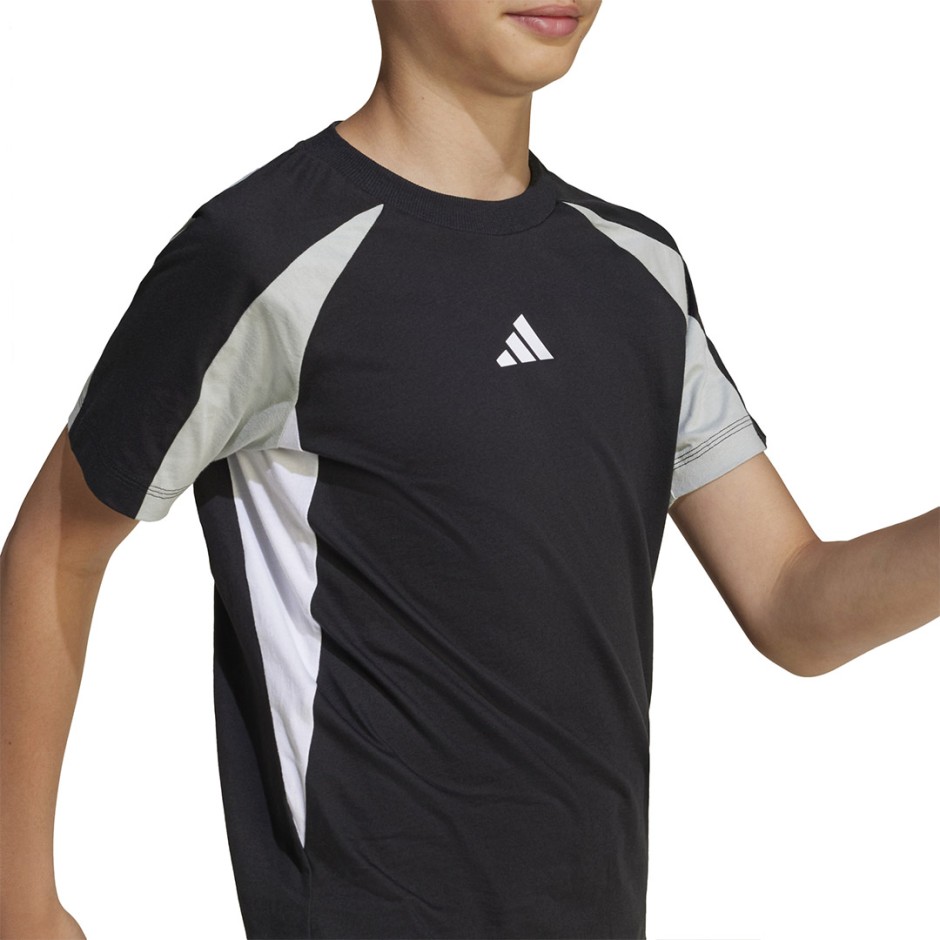 Παιδική Κοντομάνικη Μπλούζα Μαύρη - adidas Sportswear Seasonal Essentials Colorblock