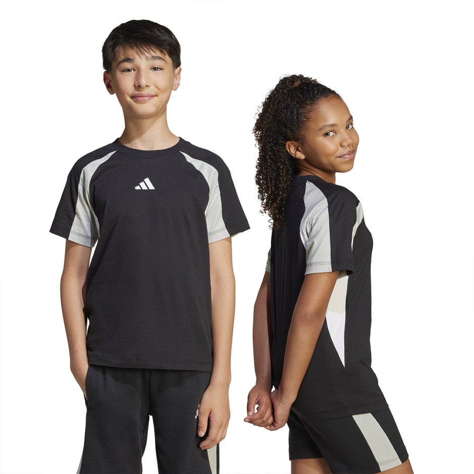 Παιδική Κοντομάνικη Μπλούζα Μαύρη - adidas Sportswear Seasonal Essentials Colorblock