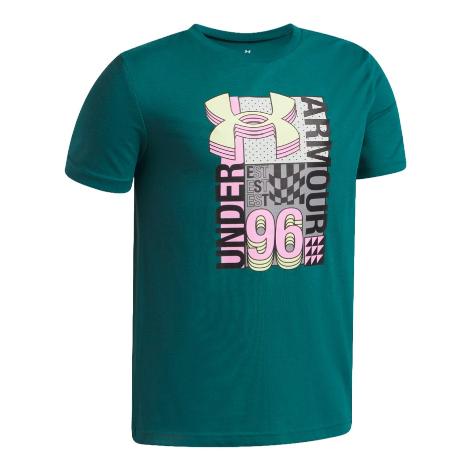 Παιδική Κοντομάνικη Μπλούζα Πετρόλ - Under Armour Logo Wordmark Collage