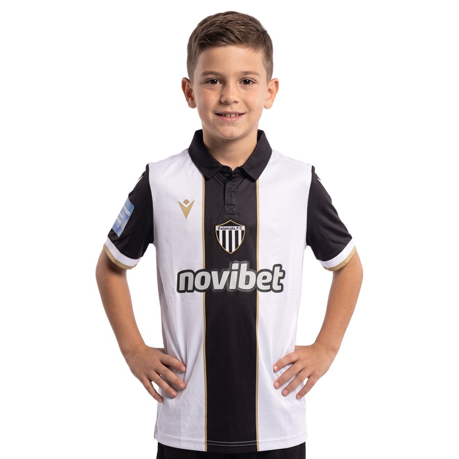Kids' Football Jersey White-Black - Kalamata FC Macron