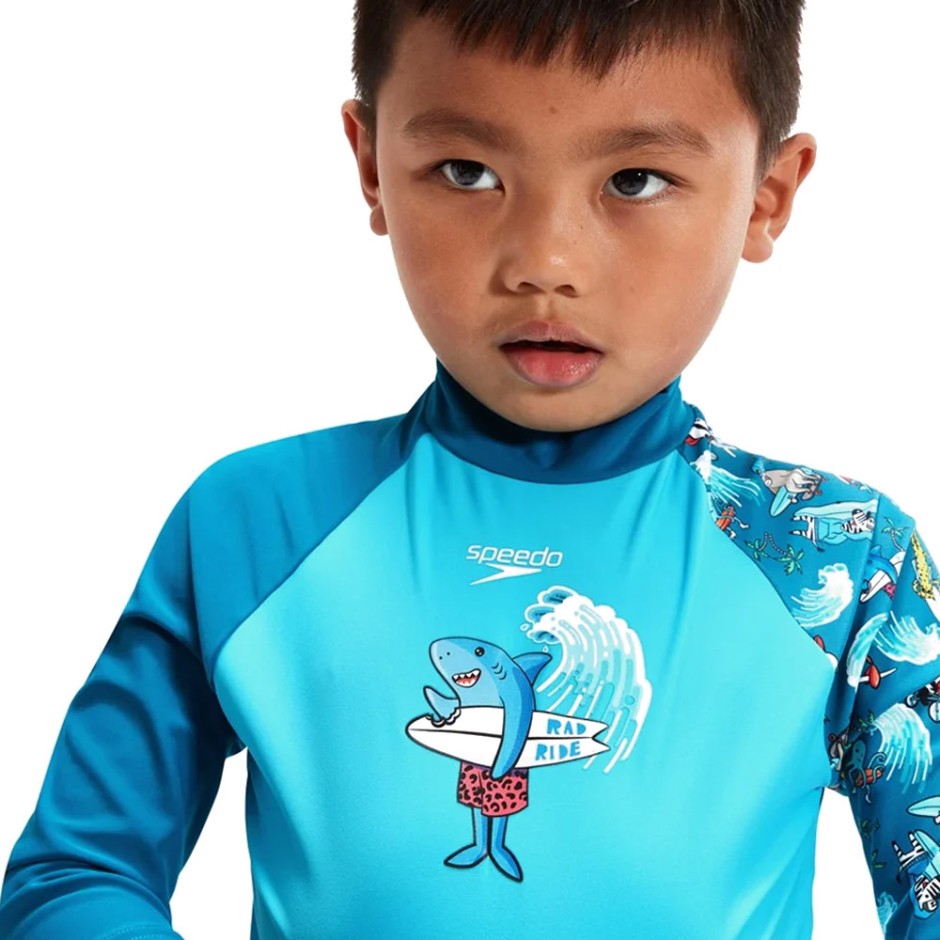 SPEEDO LONG SLEEVE PRINTED RASH TOP 003236-15137B Royal Blue