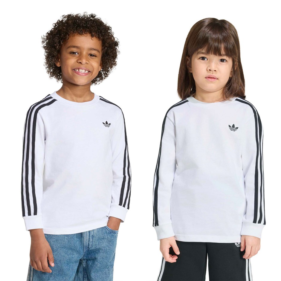 Kids' Long-Sleeve Top White - adidas Originals 3-Stripes