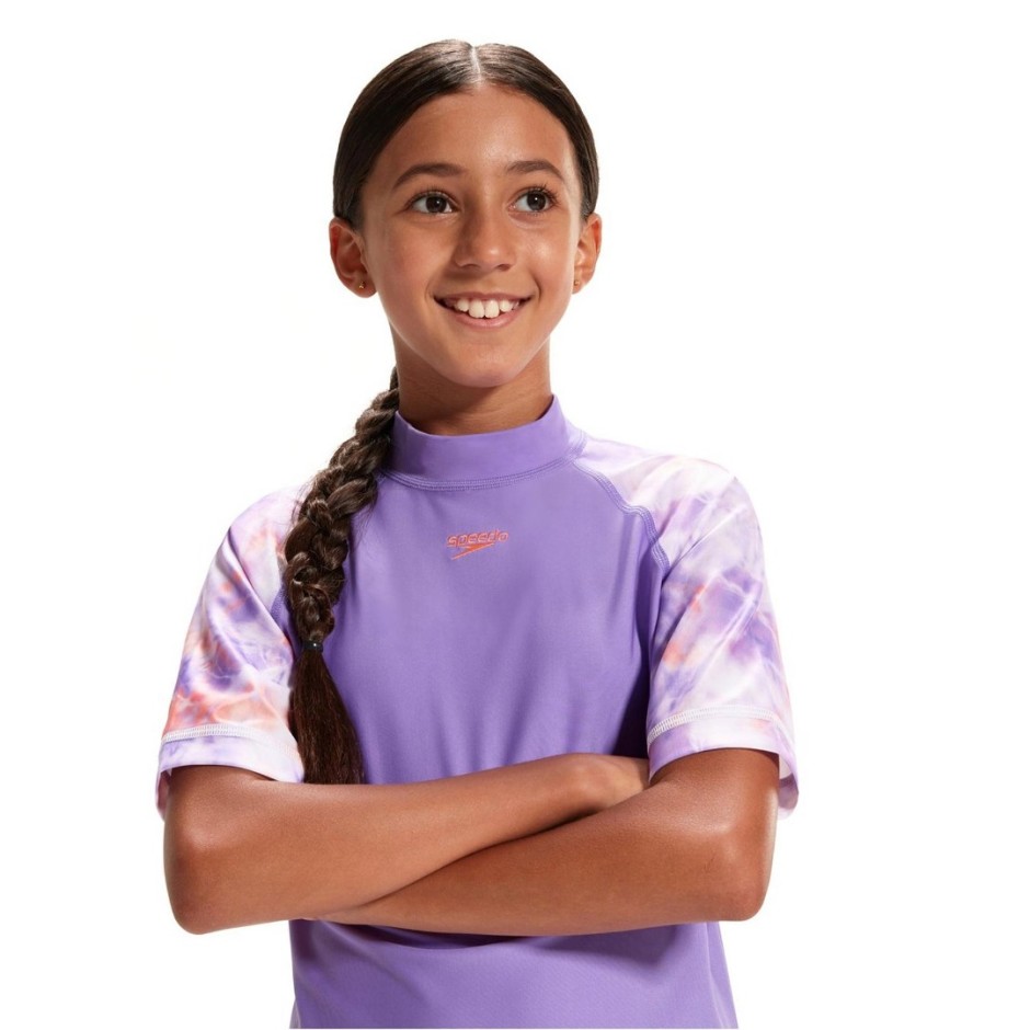 SPEEDO GIRL'S SHORT SLEEVE SUN TOP Λιλά 