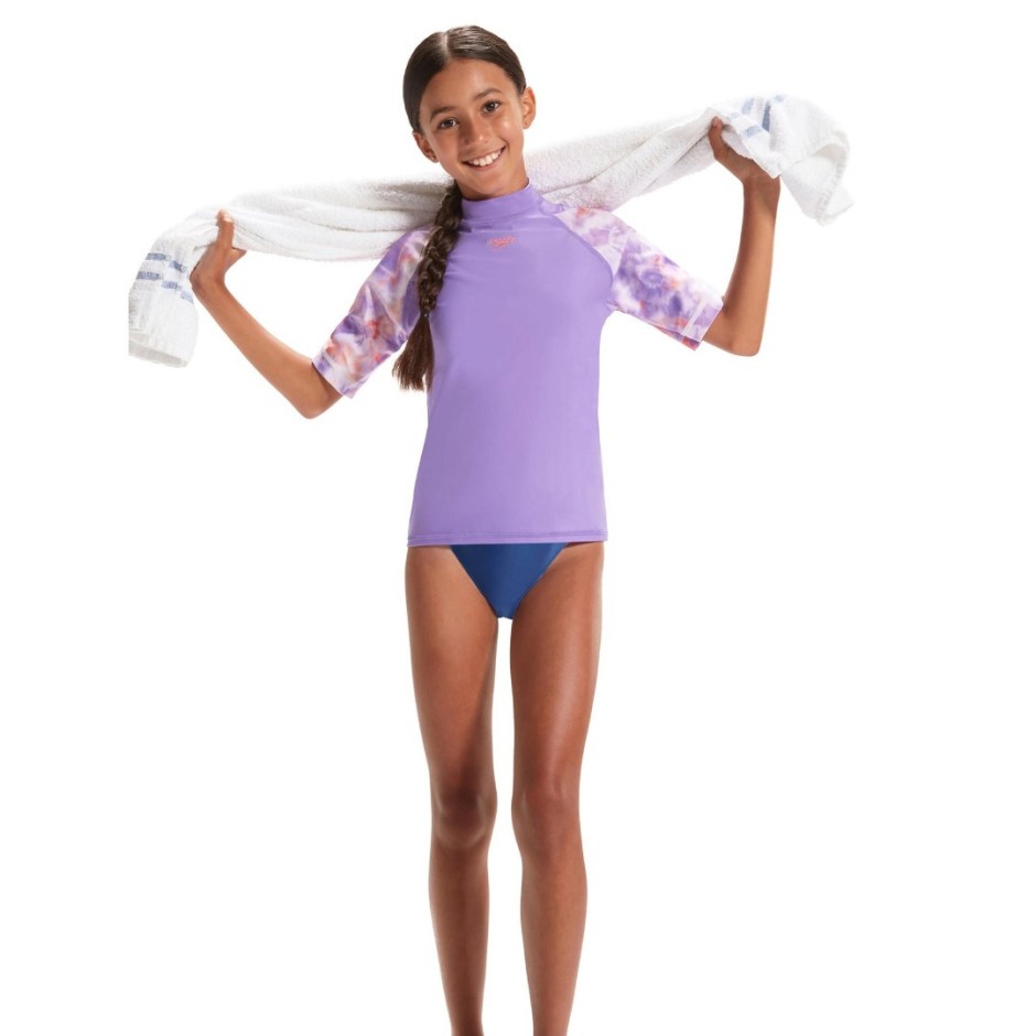 SPEEDO GIRL'S SHORT SLEEVE SUN TOP Λιλά 