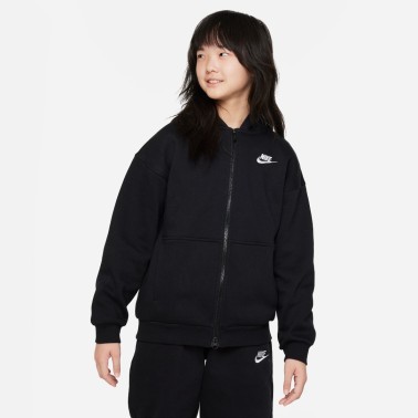 Nike Sportswear Club Fleece Μαύρο - Παιδική Ζακέτα Με Κουκούλα