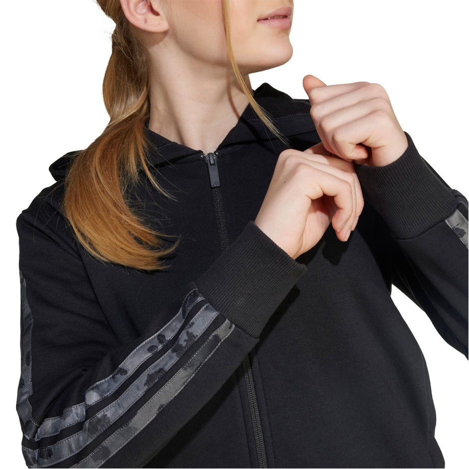 Παιδική Ζακέτα Μαύρη - adidas Sportswear Essentials 3-Stripes Animal French Terry