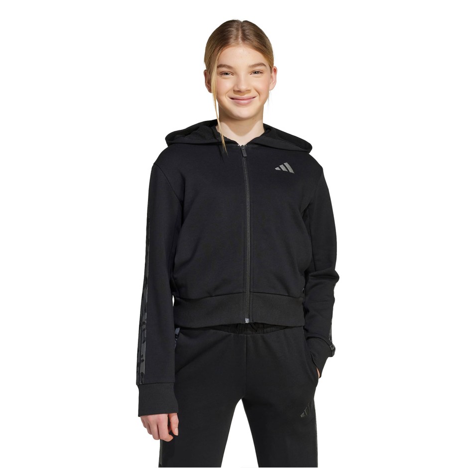 Παιδική Ζακέτα Μαύρη - adidas Sportswear Essentials 3-Stripes Animal French Terry