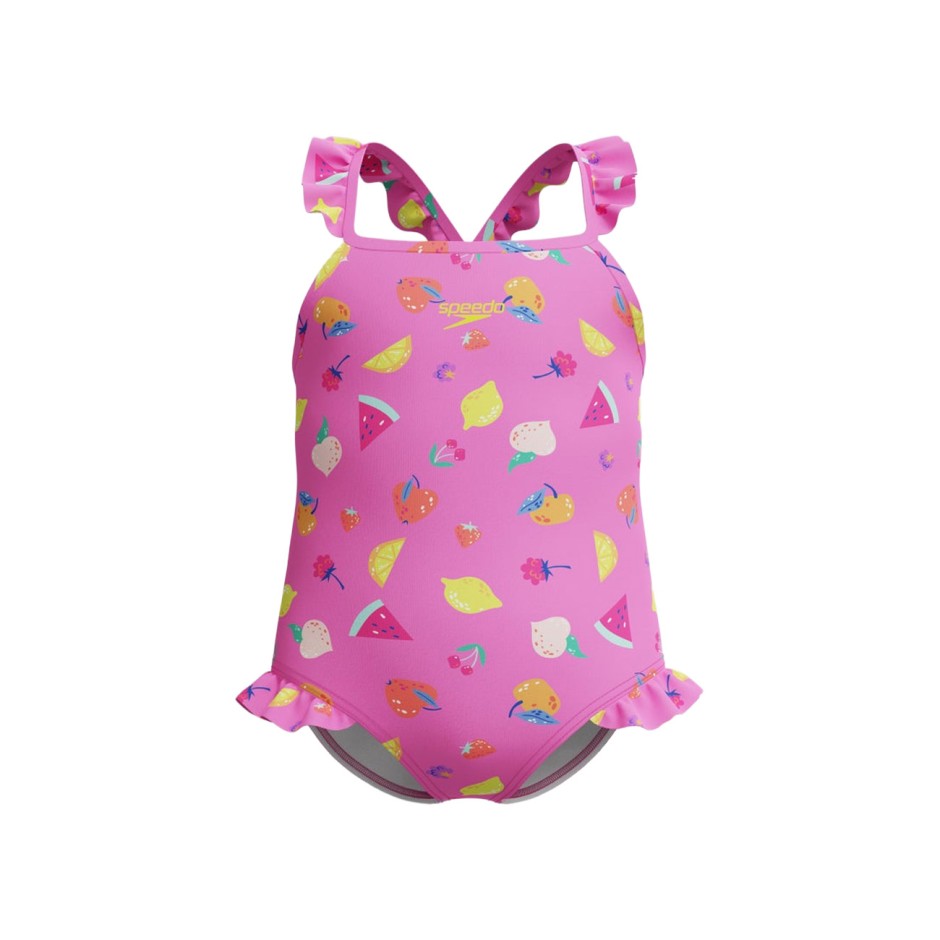Kids' Swimsuit Pink - Speedo Printed Frill Thinstrap