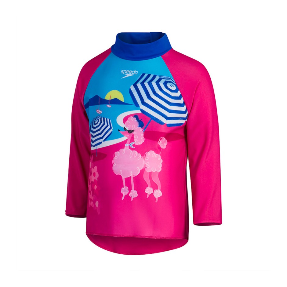 SPEEDO GIRLS DIGITAL LONG SLEEVE RASH TOP 8-00374516874 Fuchsia