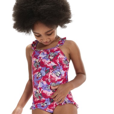 SPEEDO GIRLS  LTS PRINTED FRILL THINSTRAP 003146-14807B Pink