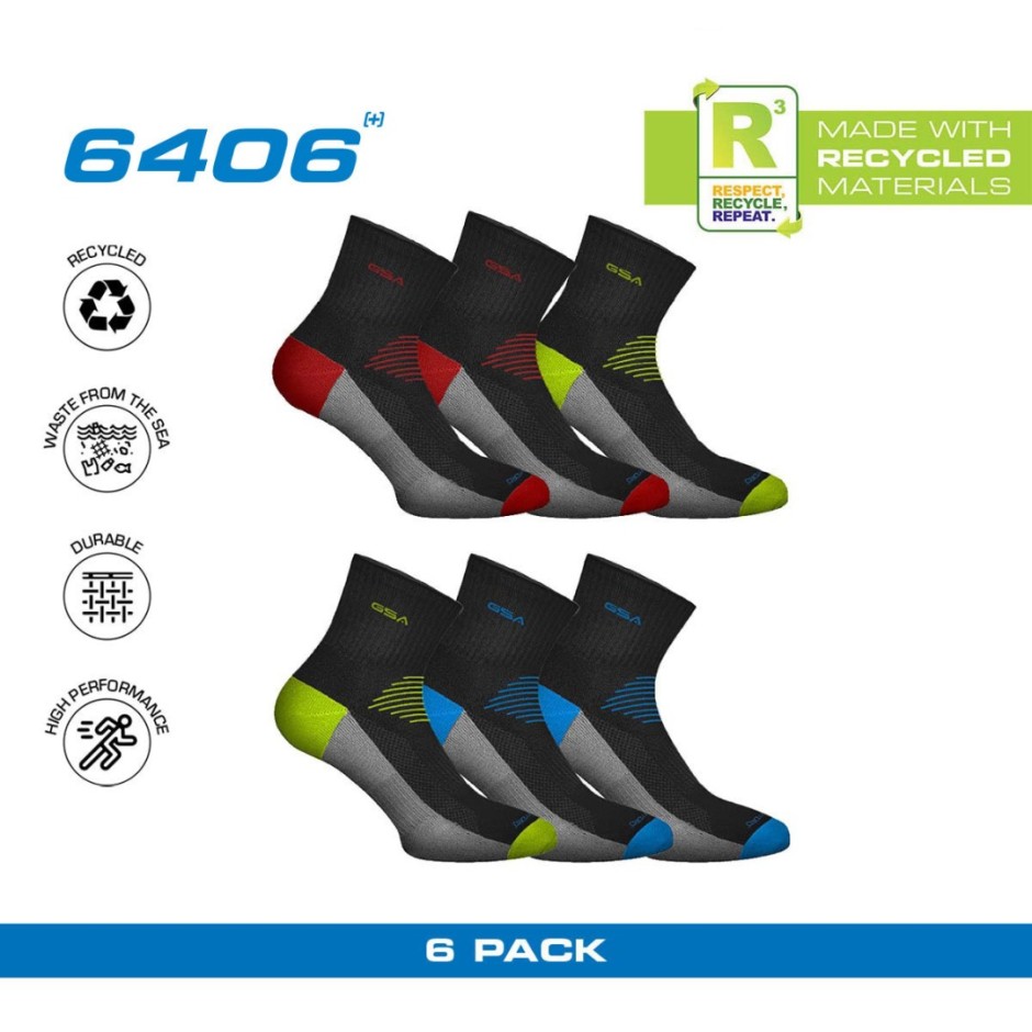 GSA HYDRO MENS EXTRA CUSHIONED HIGH PERFORMANCE QUARTER 6PACK 8119111-BLACK/RED-GREEN-BLUE Black