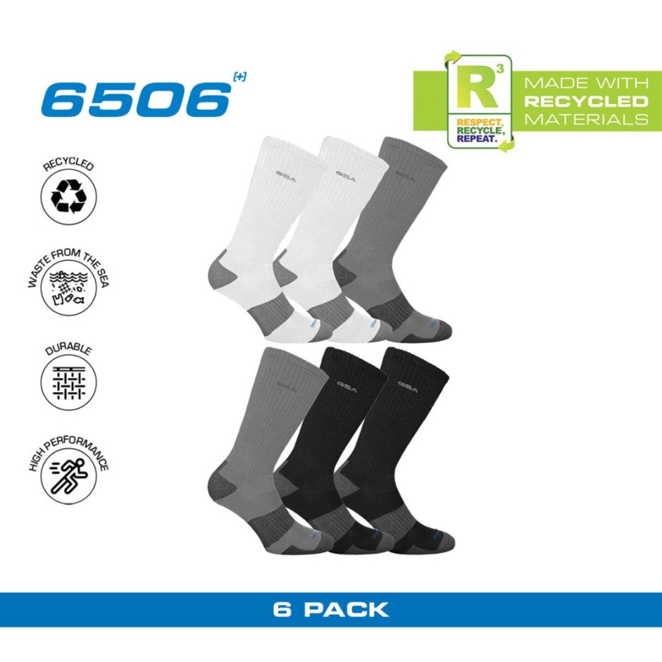 GSA HYDRO MENS EXTRA CUSHIONED HIGH PERFORMANCE CREW 6PACK 8119112-WHITE-GRAY-BLACK Colorful