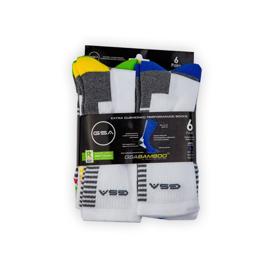 GSA BAMBOO MENS EXTRA CUSHIONED PERFORMANCE CREW 6PACK Λευκό