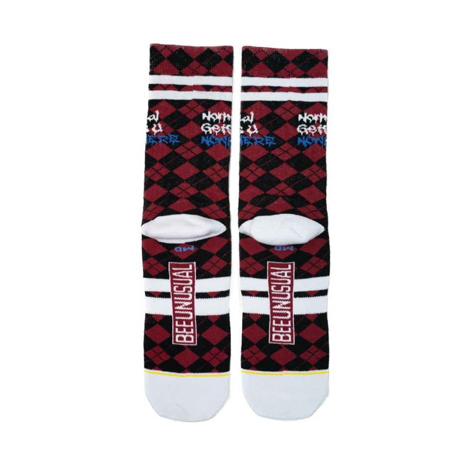 BEE UNUSUAL "NORMAL GETS YOU NOWHERE" PLAID SOCKS AS-225001-RED/BLACK Red