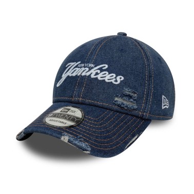 Καπέλο Μπλε - New Era New York Yankees MLB Denim Distressed Navy 9TWENTY