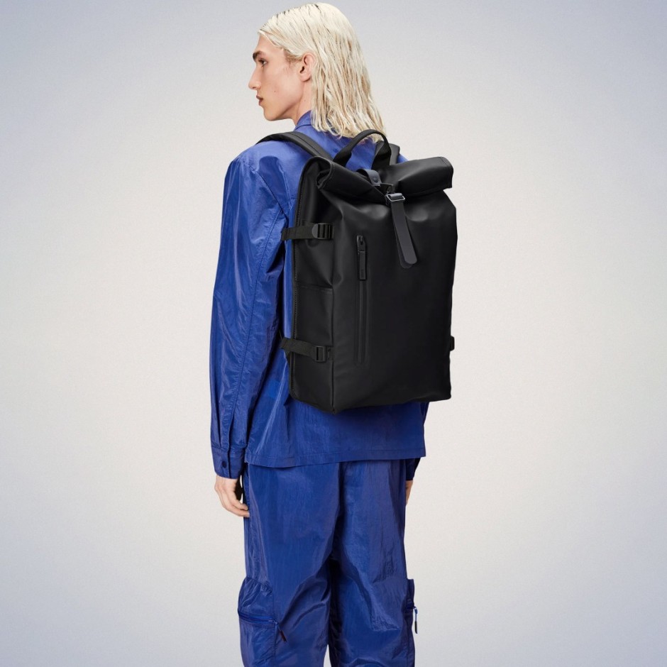 Τσάντα Πλάτης Μαύρη - Rains Rolltop Rucksack Large