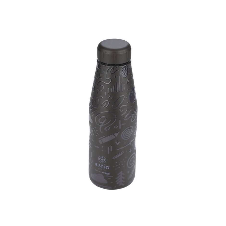 ESTIA INSULATED BOTTLE TRAVEL FLASK SAVE THE AEGEAN 500ML NOIR ECHO 01-22044 Black