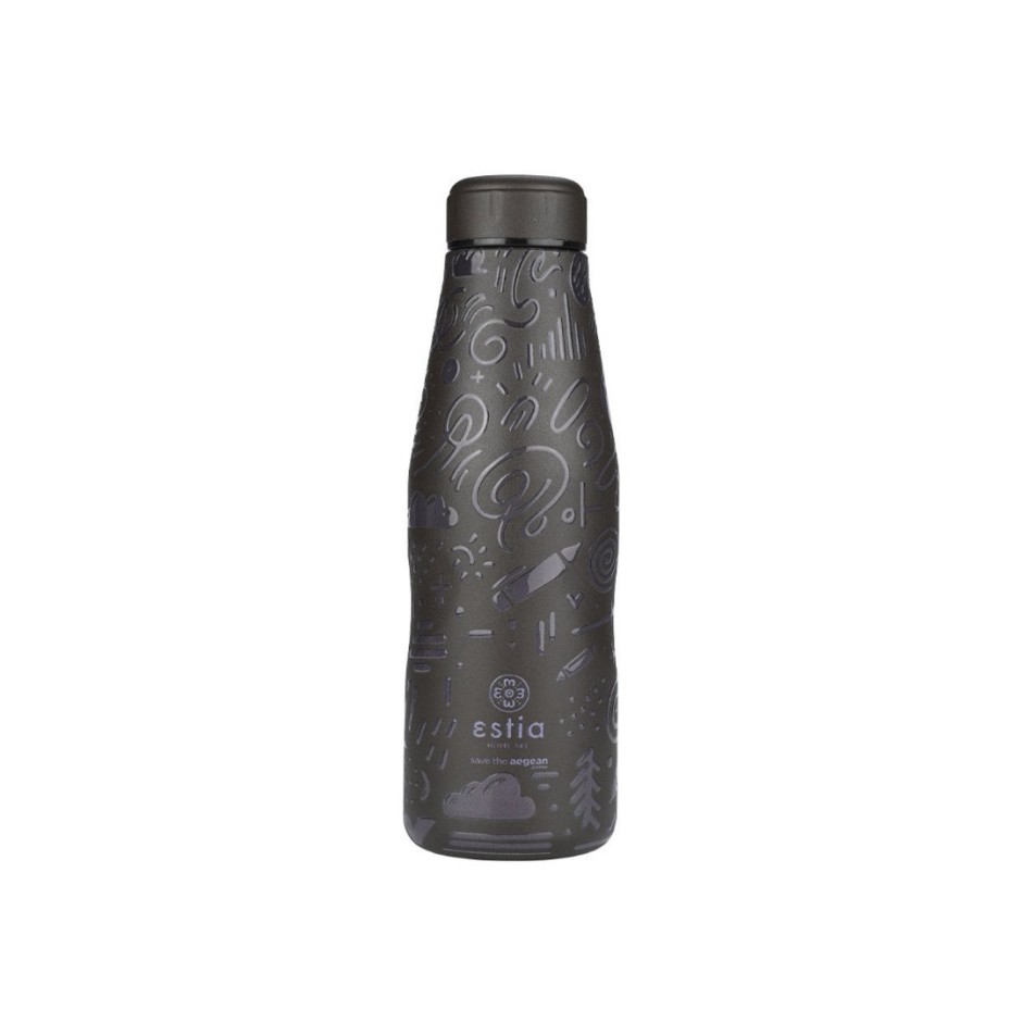 ESTIA INSULATED BOTTLE TRAVEL FLASK SAVE THE AEGEAN 500ML NOIR ECHO 01-22044 Black