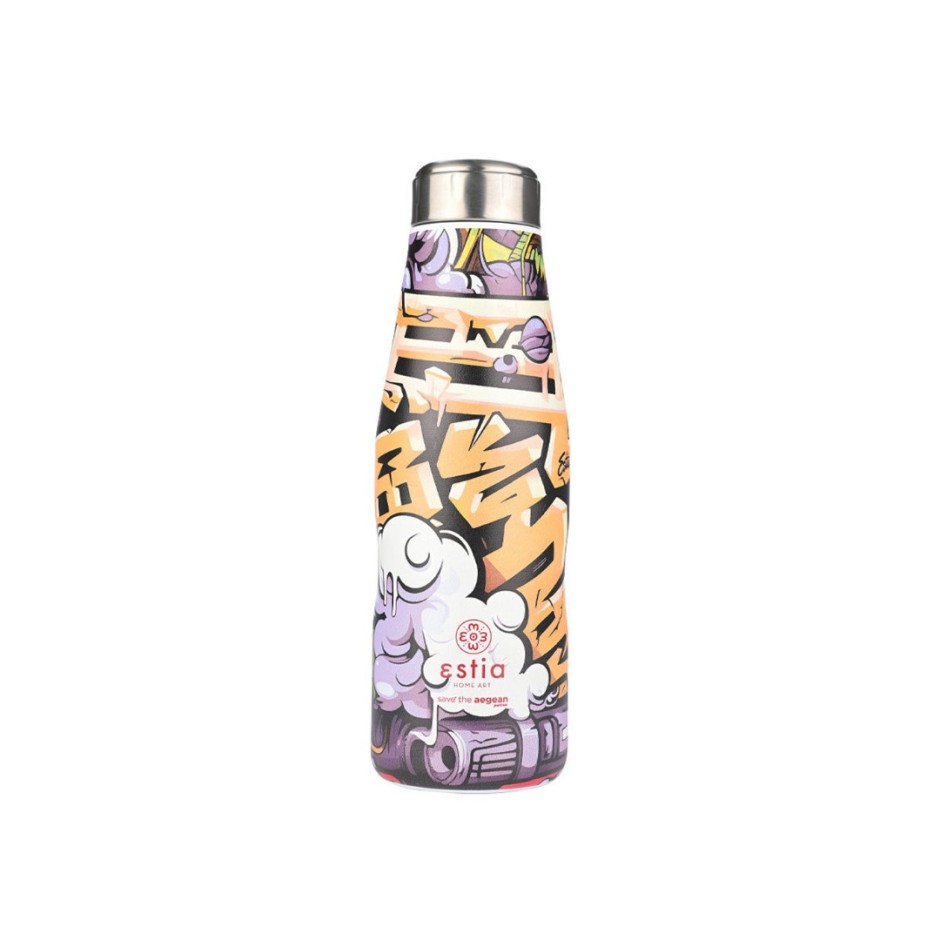 ESTIA INSULATED BOTTLE TRAVEL FLASK SAVE THE AEGEAN 500ML GRAFITTI RHYTHM 01-22068 Colorful