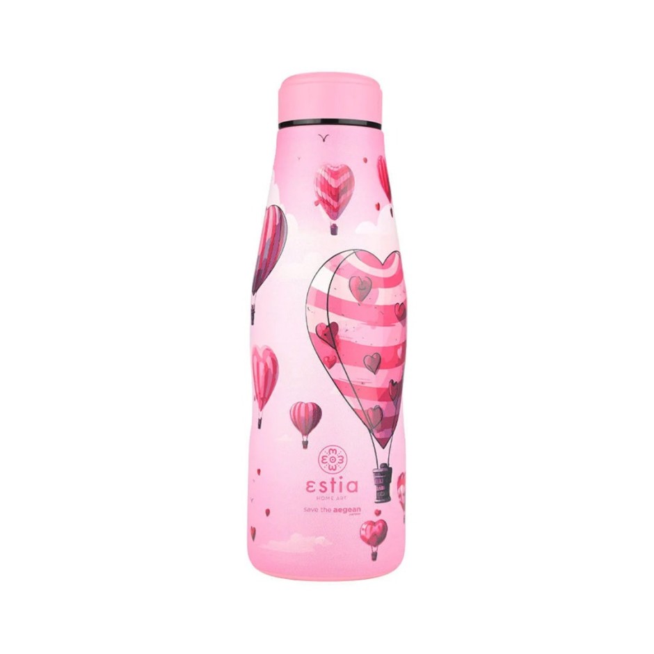 ESTIA INSULATED BOTTLE TRAVEL FLASK SAVE THE AEGEAN 500ML LOVE ASCEND 01-22266 Pink