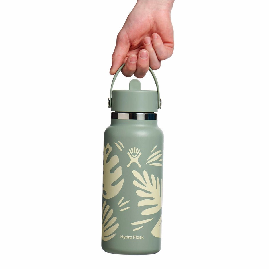 HYDRO FLASK 32 OZ (946 ml) WIDE FLEX STRAW CAP BOTANICAL BLISS AGAVE W32CFS377P-AGAVE Κhaki