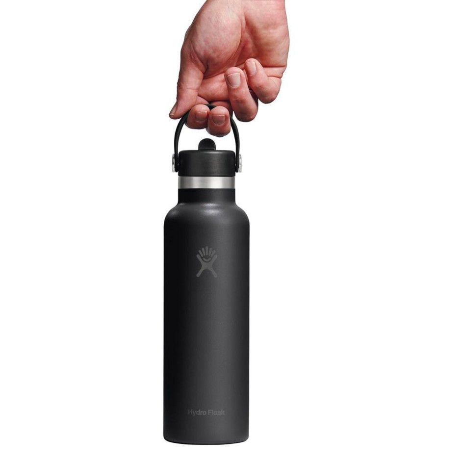 Insulated Bottle Black - Hydro Flask 21 oz Standard Mouth With Flex Straw Cap