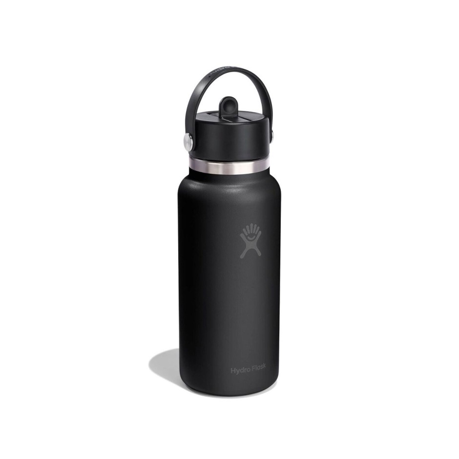Thermos Bottle Black - Hydro Flask 32 oz Wide Mouth With Flex Straw Cap
