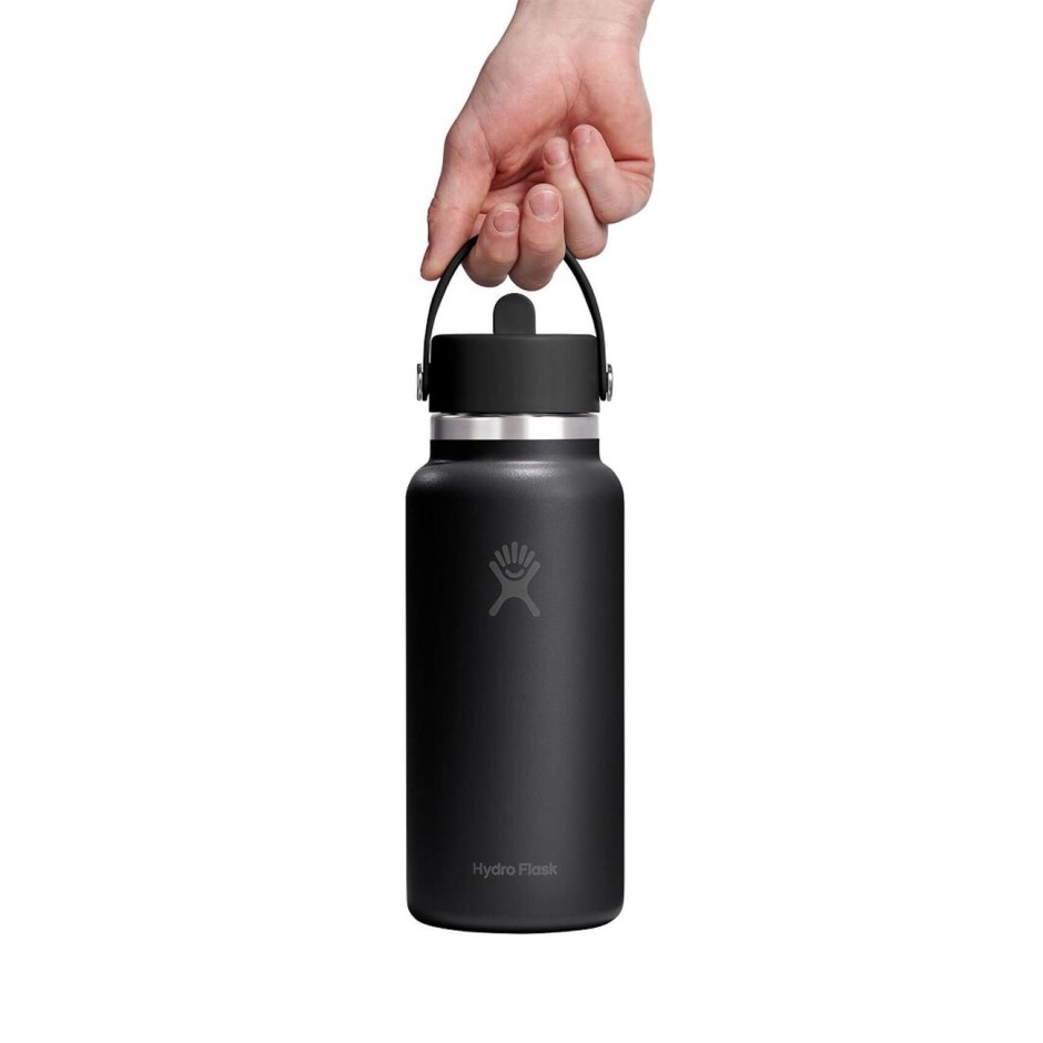 Thermos Bottle Black - Hydro Flask 32 oz Wide Mouth With Flex Straw Cap