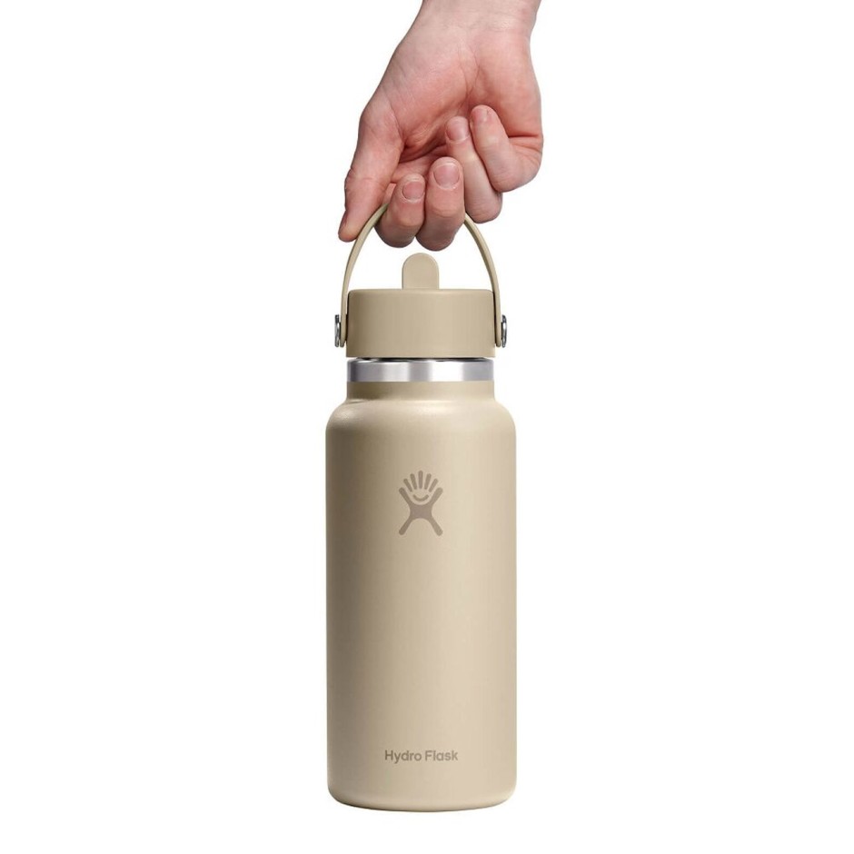 Thermos Bottle Beige - Hydro Flask 32 oz Wide Mouth With Flex Straw Cap