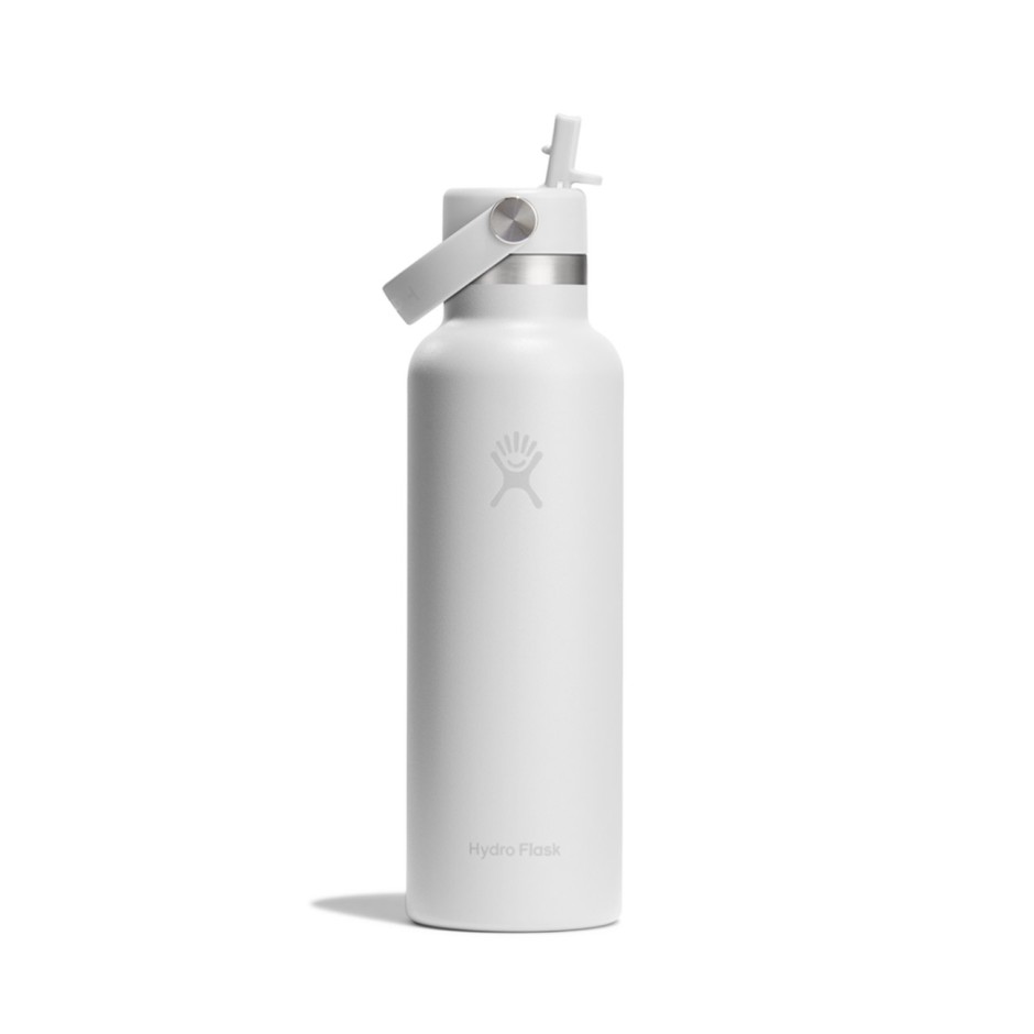 Thermos Bottle White - Hydro Flask 21 oz Standard Mouth With Flex Straw Cap