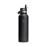 Insulated Bottle Black - Hydro Flask 21 oz Standard Mouth With Flex Straw Cap Image 
