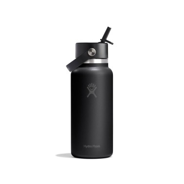 Thermos Bottle Black - Hydro Flask 32 oz Wide Mouth With Flex Straw Cap