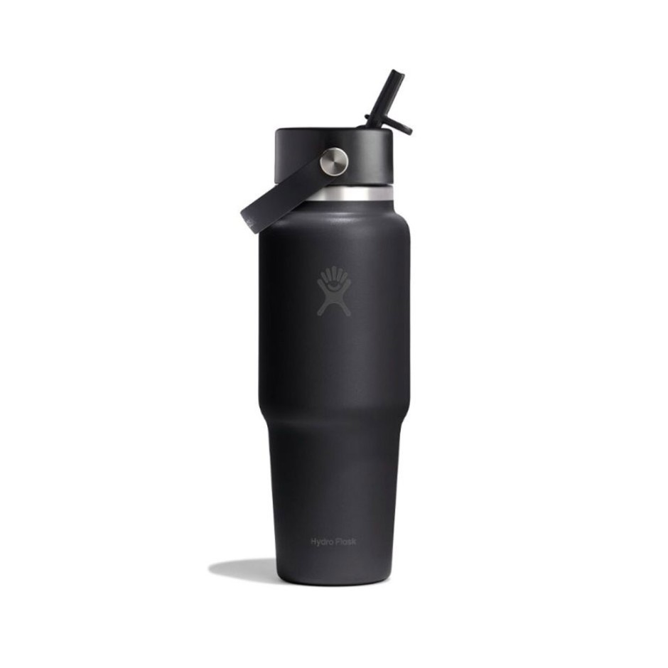 Thermos Bottle Black - Hydro Flask 32 oz Wide Mouth With Flex Straw Travel Bottle