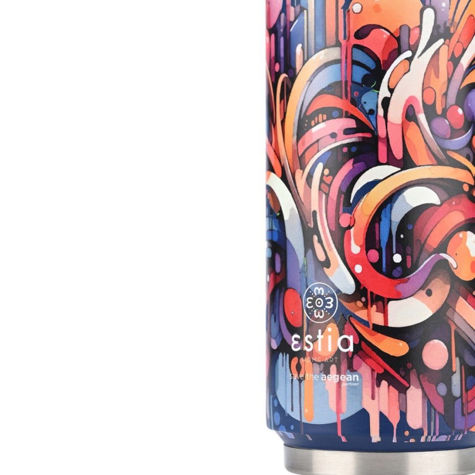 ESTIA INSULATED BOTTLE TRAVEL CUP SAVE THE AEGEAN 500ML VIBRANT VORTEX 01-22662 Blue