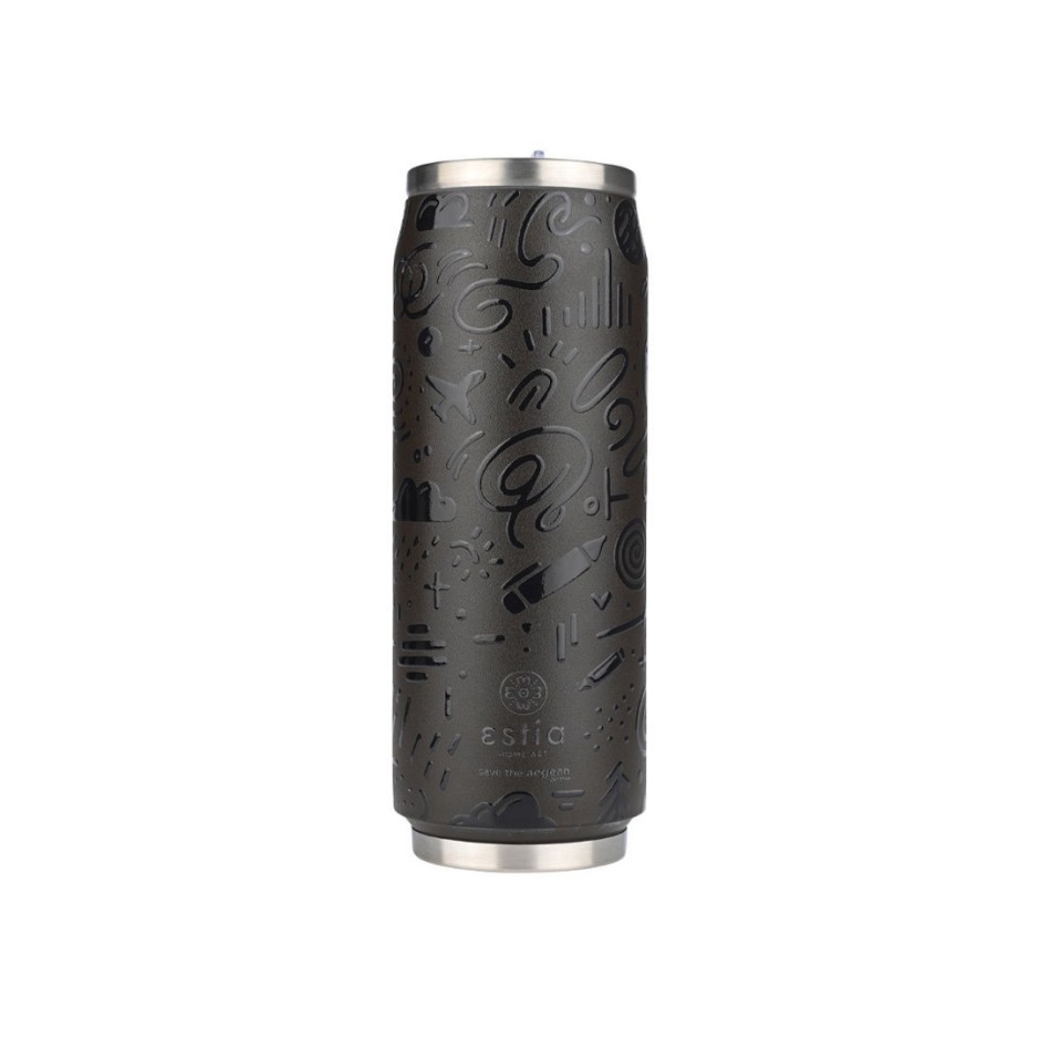 ESTIA INSULATED BOTTLE TRAVEL CUP SAVE THE AEGEAN 500ML NOIR ECHO 01-22631 Black